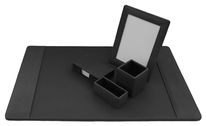 Black Leather Desk Mat Five Piece Set, Black Leather Desk Pad