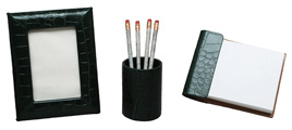 Hunter Green Reptile Leather Desk Set