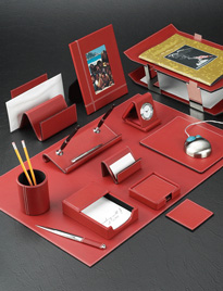 Red Leather Desk Blotter and Accessories